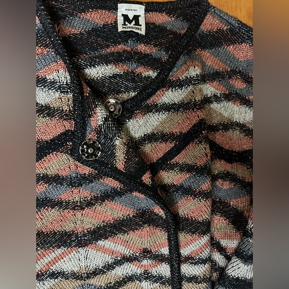 M Missoni Multicolored Chevron Merino Wool Knit Long Cardigan W/Pockets Size M - Picture 7 of 9